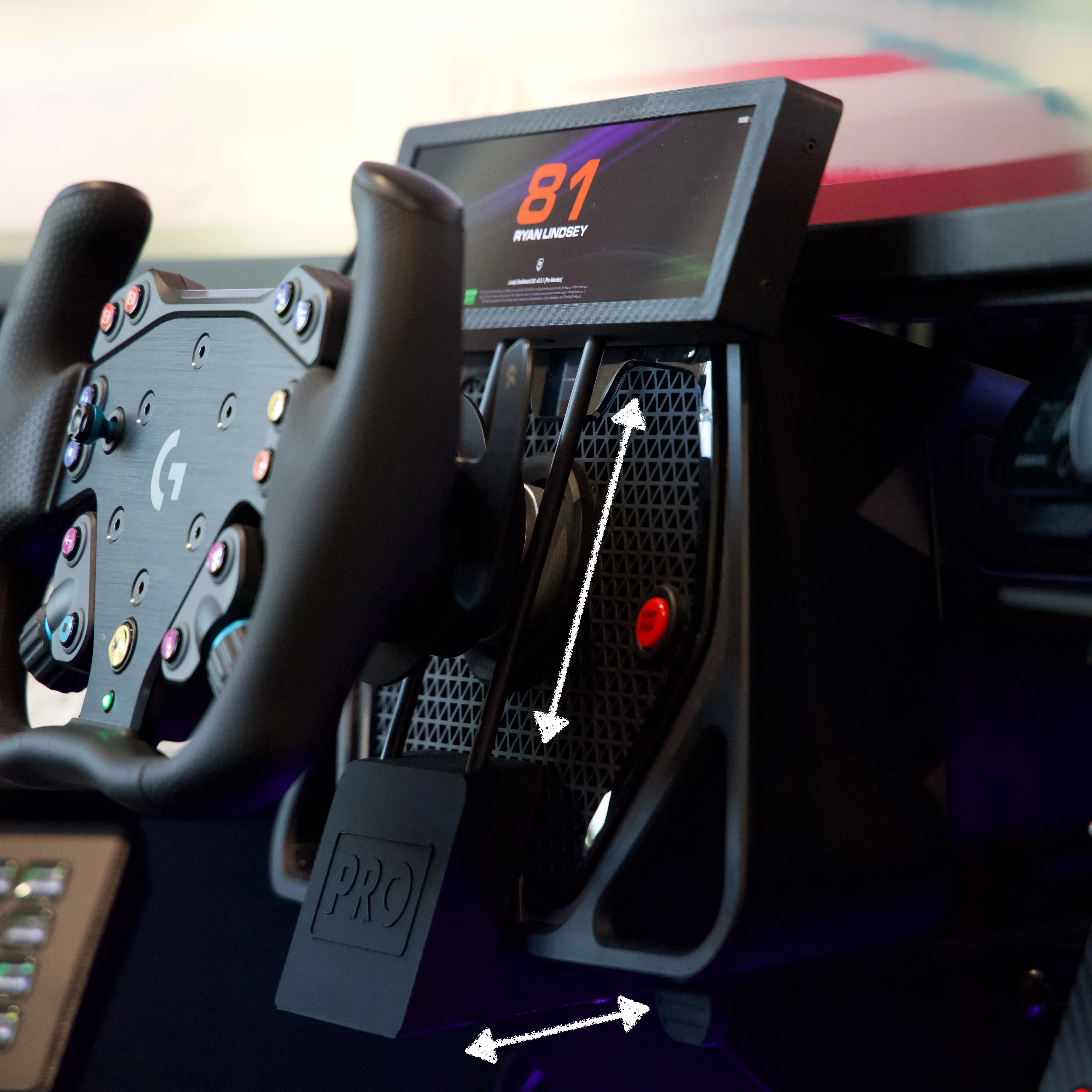 Close-up of the mount showing the forward and backward adjustability of the dashboard rods